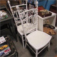2 - WHITE WICKER CHAIRS, 1 HAS SEAT DAMAGE