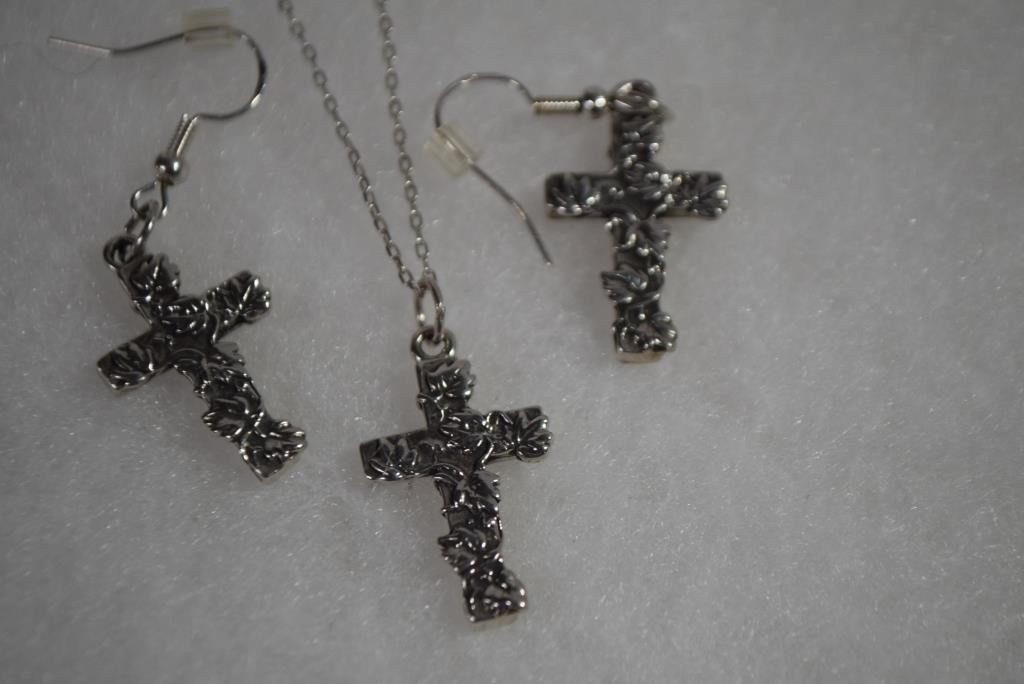 Sterling Silver Cross Necklace & Matching Earrings