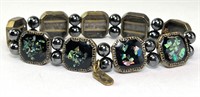 Vintage KM Hematite & Abalone Link 7" Bracelet