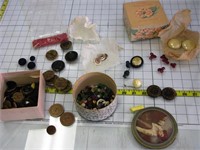 Old Buttons & Bag of old Red Beads