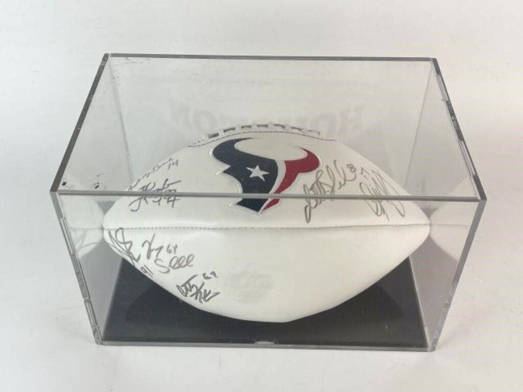 Signed Houston Texans Football in Display Case