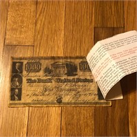Replica Bank of US $1000 Confederate Banknote