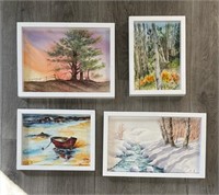 Four Framed Original Watercolors, Signed A. S.