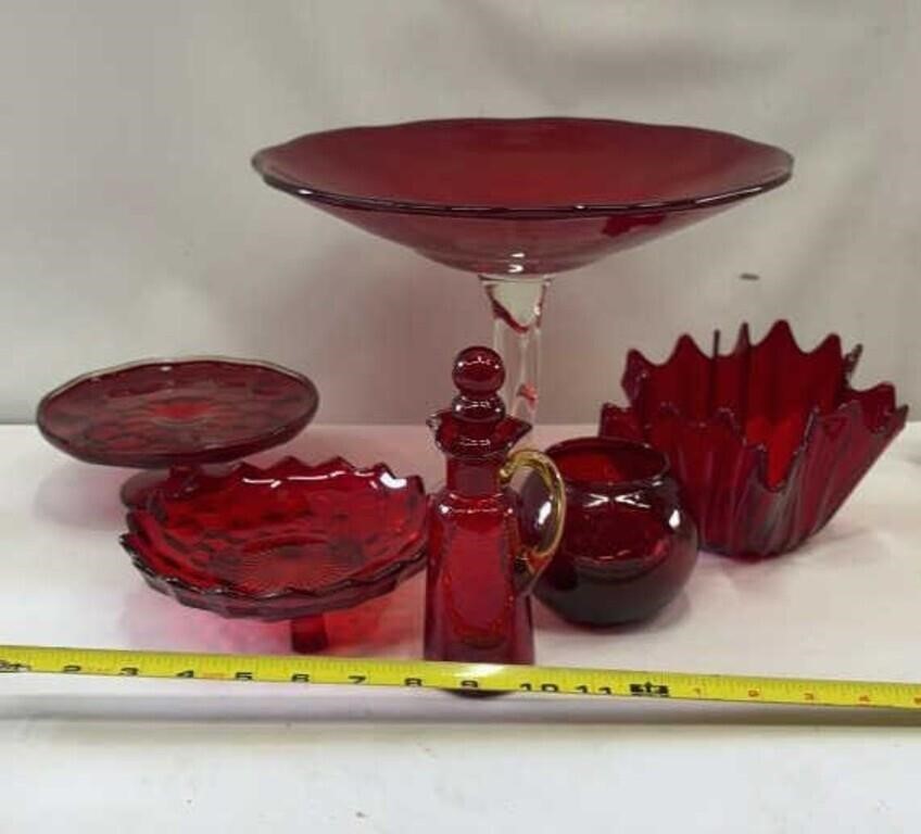 Ruby Red Glass Syrup Bottle, Hand-blown, 
Viking