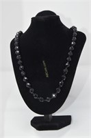 Black Bead Necklace with Lobster Claw Clasp