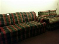 Upholstered Plaid Couch and Plaid Love Seat