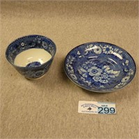 Early Blue Transferware Cup & Saucer