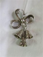 STERLING BOW AND BELLS BROOCH 2.5"