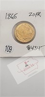 1865 20FR Gold Coin Napoleon III Empereur