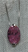 .925 Italy Necklace w/.925 Pink Faceted Stone