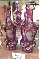 Pair Etched Amethyst Vases: