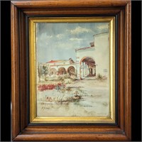 Signed F. Schwab Watercolor Painting Of An Adobe S