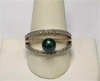 Vantel Green Pearl Sterling Silver CZ Ring 10.75