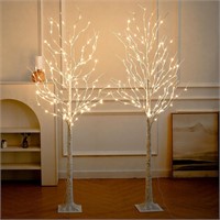 2pk Lighted Birch Tree  6ft  144 White Lights