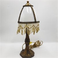 13" White FarberGlass Venetian Fringed Table Lamp