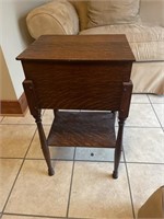 Mission oak style flip top sewing cabinet with