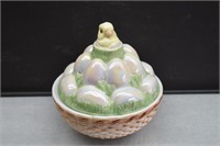 Westmoreland Painted Milk Glass Chick & Eggs