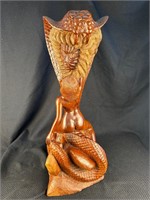 2 Foot Tall Woman w/ Cobra Wood Sculpture