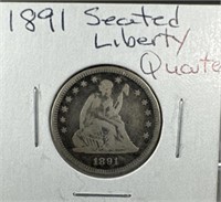 1891 Seated Liberty Silver Quarter