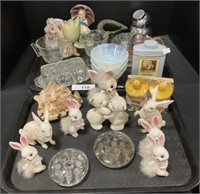 Bunny Figurines,  Opalescent Glass, Trinkets.