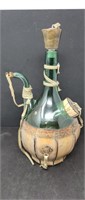 Vintage glass and leather wine decanter approx