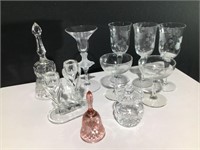 (10) Assorted Crystal Goblets,Candleholder,Bells