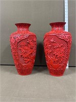 Carved Lacquer Asian Style Vases