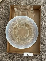 Frosted Edge Hobnail Plate + Ruffled Dish