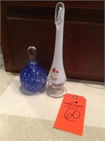perfume bottle w/ glass stopper, Fenton vase,