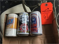 3-unopened beer cans-Billy Beer, Illini Beer,