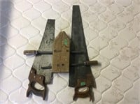 vintage clamp and two hand saws