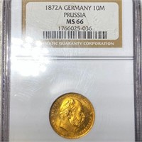 1872-A Germany Gold 10 Mark NGC - MS66