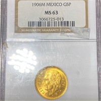 1906 Mexican Gold 5 Pesos NGC - MS63