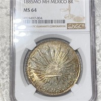 1885 Mexican Silver 8 Reales NGC - MS64