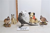 Dog, Bird,, & Cat Statues