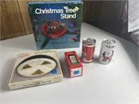 Christmas tree stand, bin bin dish & misc decor