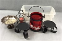 5 candle holders with a tote