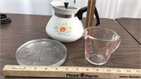 FireKing measure cup, Corning ware pot, misc