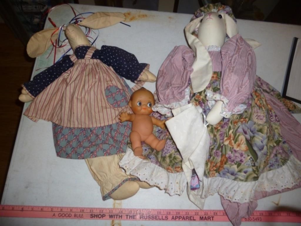 Country Rabbit Cloth Dolls & Vintage Baby Doll