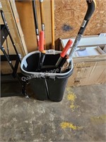 trash can-no lid & yard tools