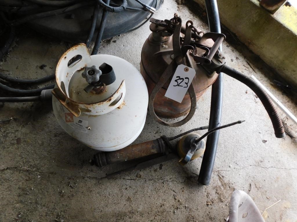 GAS CANS, GREASE GUN AND OIL CAN
