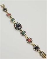 German Silver Gold Tone Gemstone Bracelet