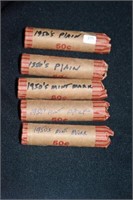 FIVE ROLLS 1950'S WHEAT PENNIES