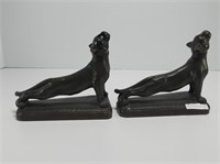 PAIR OF BRONZE WILD CAT BOOK ENDS