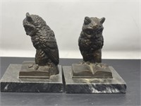 Brass Owl Bookends on Marble Base