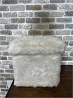White Shag Fur Storage Ottoman / Box
