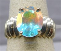 Sterling Silver ring with rainbow stone, size 10.