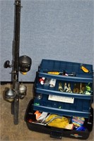 3 Fishing Rod & Reels. Tackle Box Full of Lures