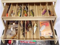 Plano Tackle Box 3 Tray w/Vintage Lures Hooks