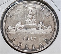 1947 Canadian Silver $1 Dollar Coin (POINTED 7)